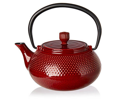 red cast iron teapot